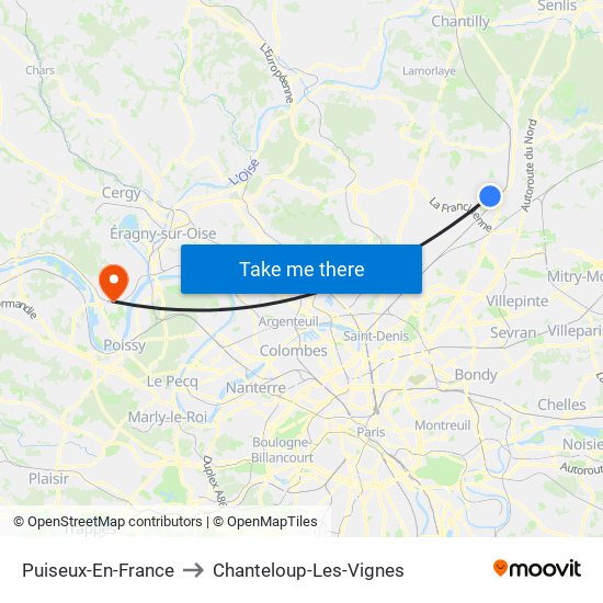 Puiseux-En-France to Chanteloup-Les-Vignes map