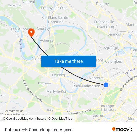 Puteaux to Chanteloup-Les-Vignes map