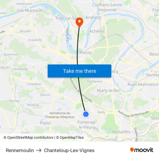 Rennemoulin to Chanteloup-Les-Vignes map