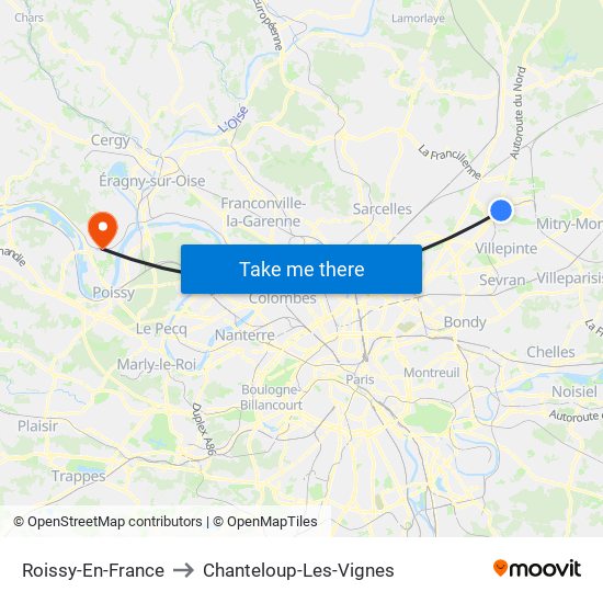 Roissy-En-France to Chanteloup-Les-Vignes map