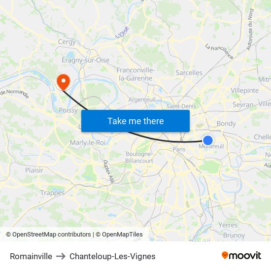 Romainville to Chanteloup-Les-Vignes map
