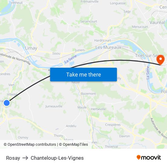 Rosay to Chanteloup-Les-Vignes map