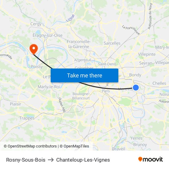 Rosny-Sous-Bois to Chanteloup-Les-Vignes map
