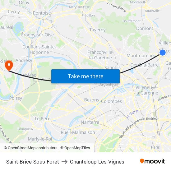 Saint-Brice-Sous-Foret to Chanteloup-Les-Vignes map