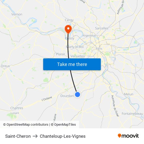Saint-Cheron to Chanteloup-Les-Vignes map