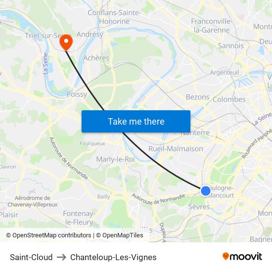 Saint-Cloud to Chanteloup-Les-Vignes map