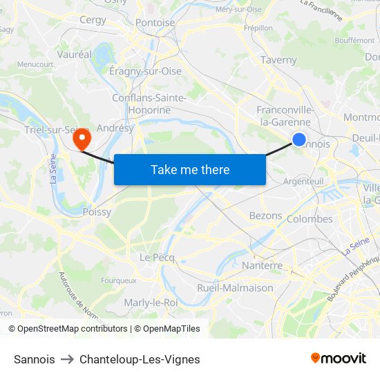 Sannois to Chanteloup-Les-Vignes map