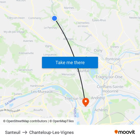 Santeuil to Chanteloup-Les-Vignes map