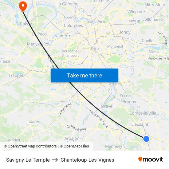 Savigny-Le-Temple to Chanteloup-Les-Vignes map