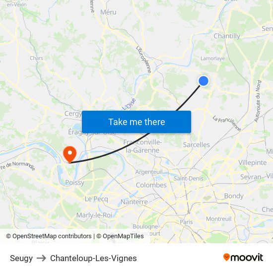 Seugy to Chanteloup-Les-Vignes map