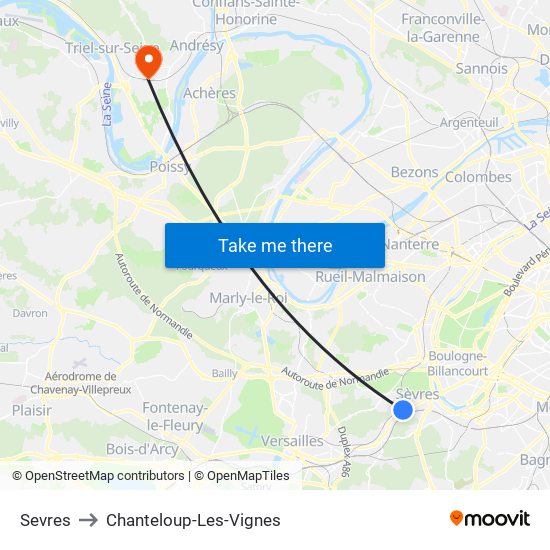 Sevres to Chanteloup-Les-Vignes map
