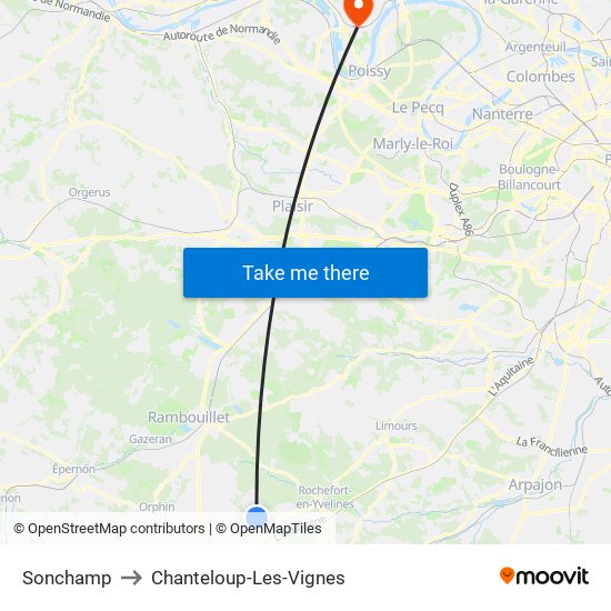Sonchamp to Chanteloup-Les-Vignes map