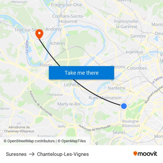 Suresnes to Chanteloup-Les-Vignes map