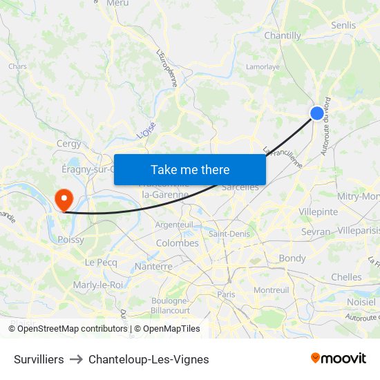 Survilliers to Chanteloup-Les-Vignes map