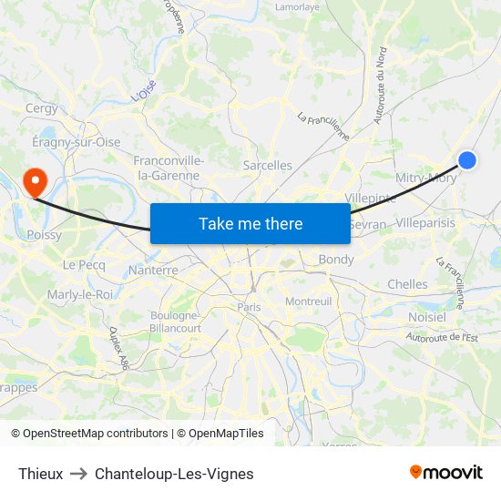 Thieux to Chanteloup-Les-Vignes map