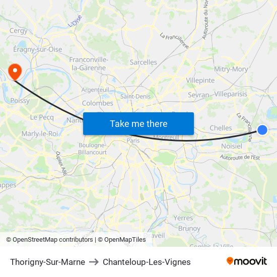 Thorigny-Sur-Marne to Chanteloup-Les-Vignes map