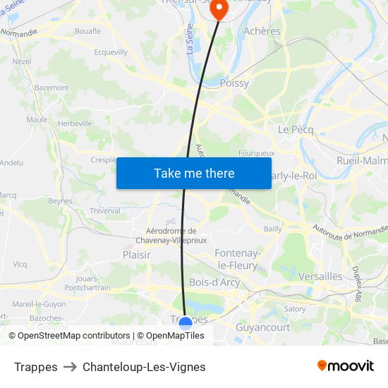 Trappes to Chanteloup-Les-Vignes map