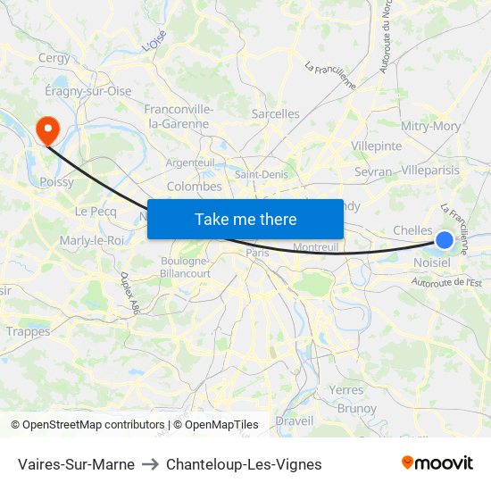 Vaires-Sur-Marne to Chanteloup-Les-Vignes map