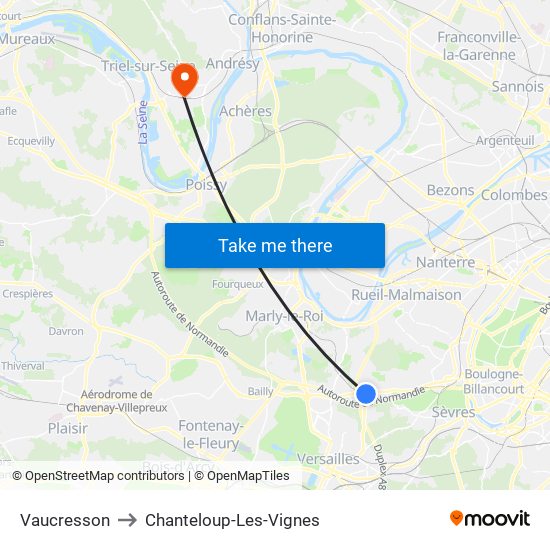 Vaucresson to Chanteloup-Les-Vignes map