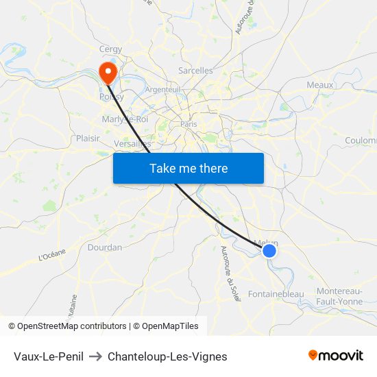 Vaux-Le-Penil to Chanteloup-Les-Vignes map