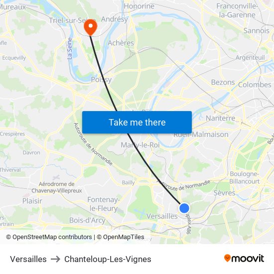 Versailles to Chanteloup-Les-Vignes map