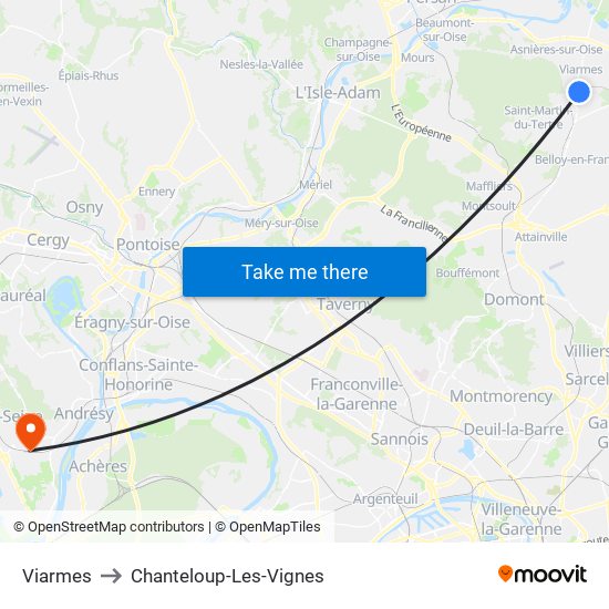 Viarmes to Chanteloup-Les-Vignes map