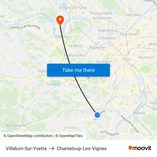 Villebon-Sur-Yvette to Chanteloup-Les-Vignes map