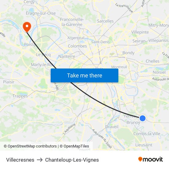 Villecresnes to Chanteloup-Les-Vignes map