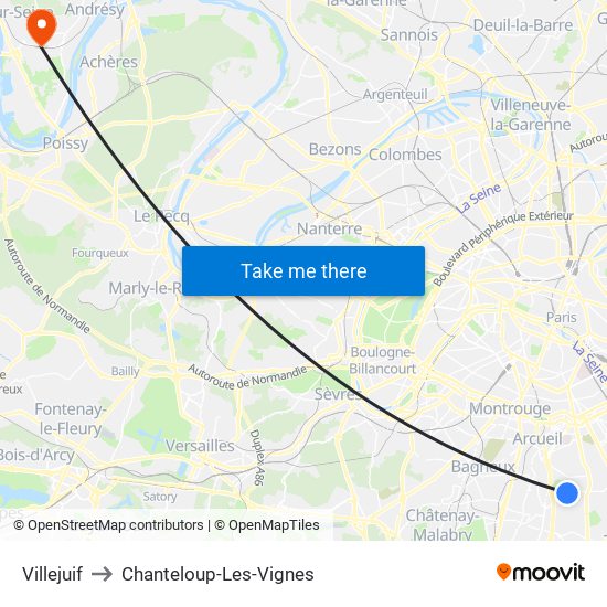 Villejuif to Chanteloup-Les-Vignes map