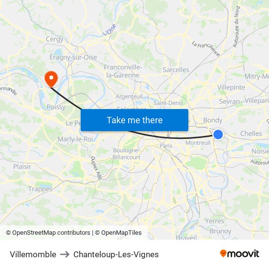 Villemomble to Chanteloup-Les-Vignes map