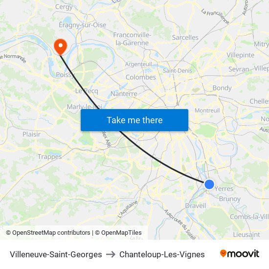 Villeneuve-Saint-Georges to Chanteloup-Les-Vignes map