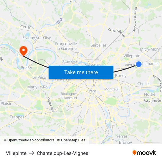 Villepinte to Chanteloup-Les-Vignes map