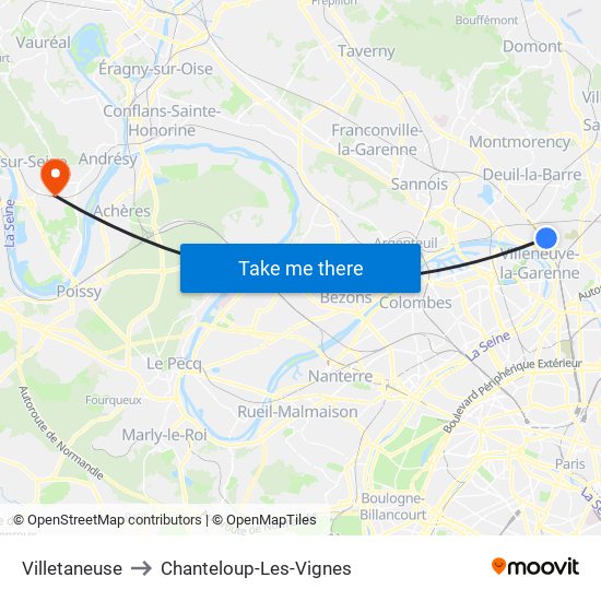 Villetaneuse to Chanteloup-Les-Vignes map