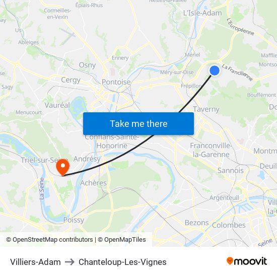 Villiers-Adam to Chanteloup-Les-Vignes map