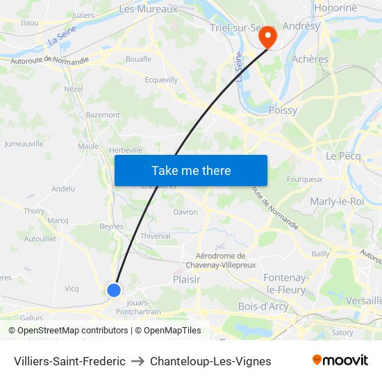 Villiers-Saint-Frederic to Chanteloup-Les-Vignes map