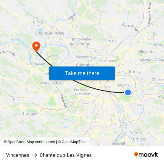 Vincennes to Chanteloup-Les-Vignes map