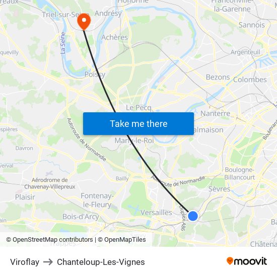 Viroflay to Chanteloup-Les-Vignes map