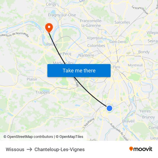 Wissous to Chanteloup-Les-Vignes map