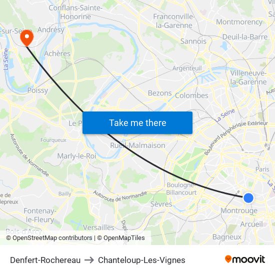 Denfert-Rochereau to Chanteloup-Les-Vignes map