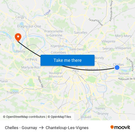 Chelles - Gournay to Chanteloup-Les-Vignes map