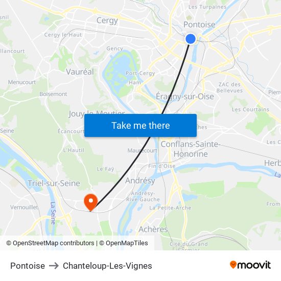 Pontoise to Chanteloup-Les-Vignes map