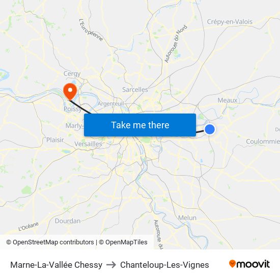 Marne-La-Vallée Chessy to Chanteloup-Les-Vignes map