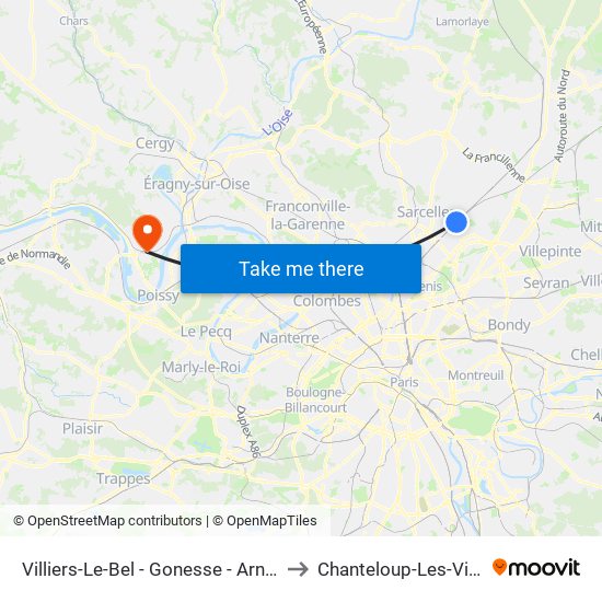 Villiers-Le-Bel - Gonesse - Arnouville to Chanteloup-Les-Vignes map