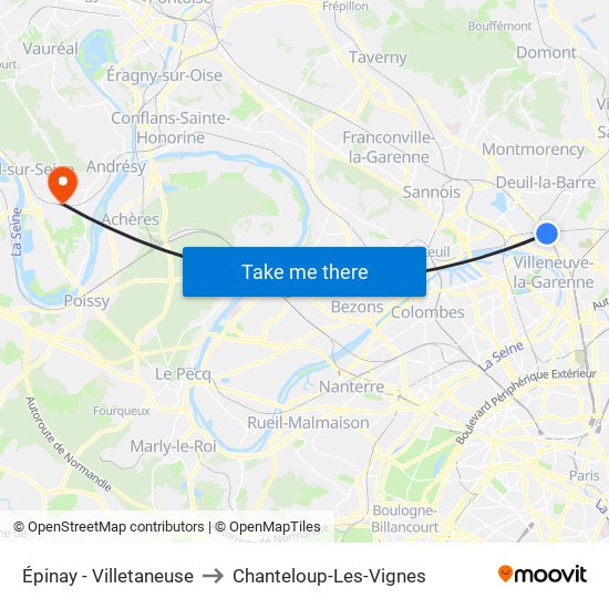 Épinay - Villetaneuse to Chanteloup-Les-Vignes map