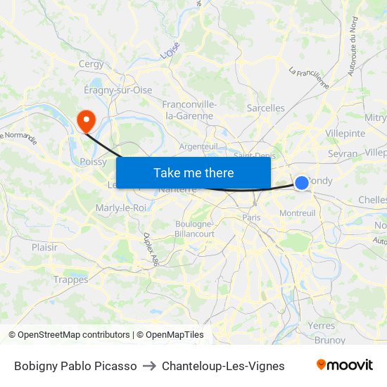 Bobigny Pablo Picasso to Chanteloup-Les-Vignes map