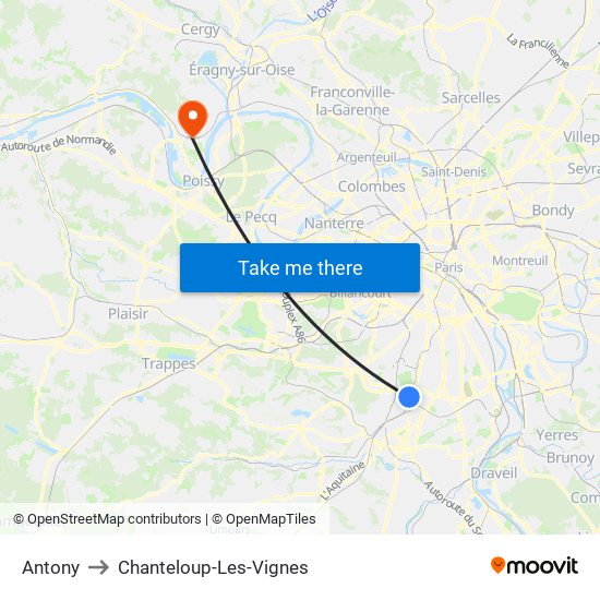 Antony to Chanteloup-Les-Vignes map
