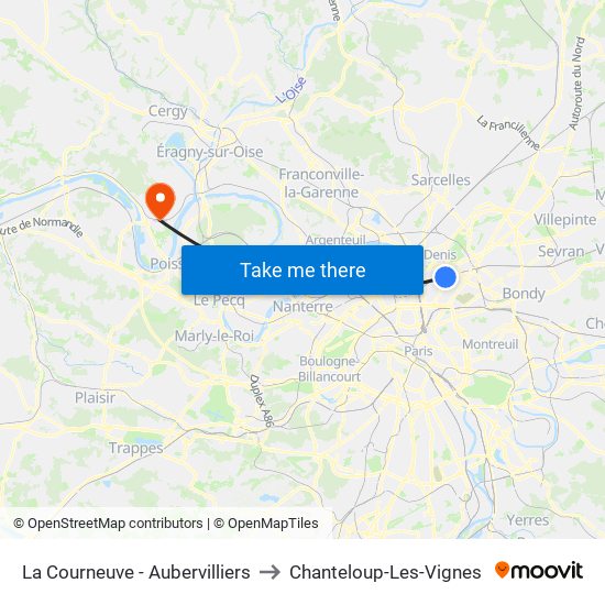 La Courneuve - Aubervilliers to Chanteloup-Les-Vignes map