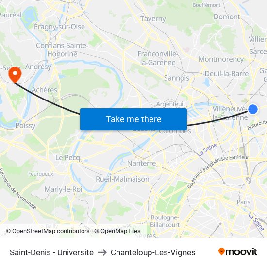Saint-Denis - Université to Chanteloup-Les-Vignes map