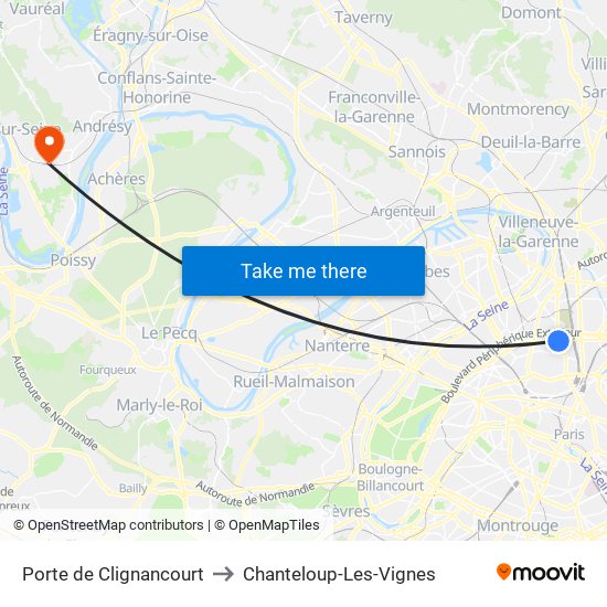 Porte de Clignancourt to Chanteloup-Les-Vignes map