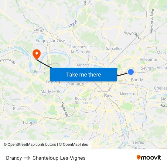 Drancy to Chanteloup-Les-Vignes map